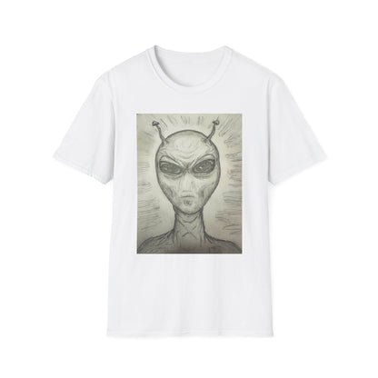 Alien Sketch B & W Unisex Softstyle T-Shirt, Casual Graphic Tee, Sci-Fi Lover Apparel, Unique Gift for UFO Enthusiasts, Everyday Wear