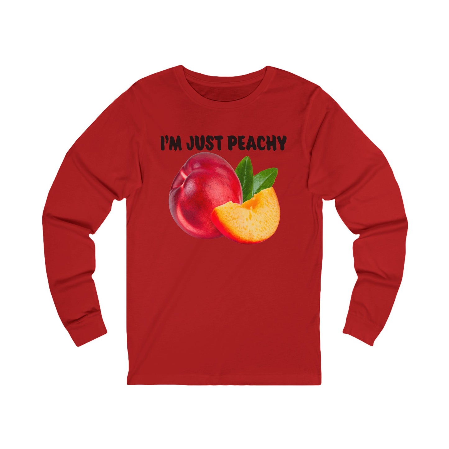 Peachy Unisex Long Sleeve Tee, Casual Wear, Fun Gift, Summer Vibes, Quirky Graphic Tee, Vegan Friendly Clothing