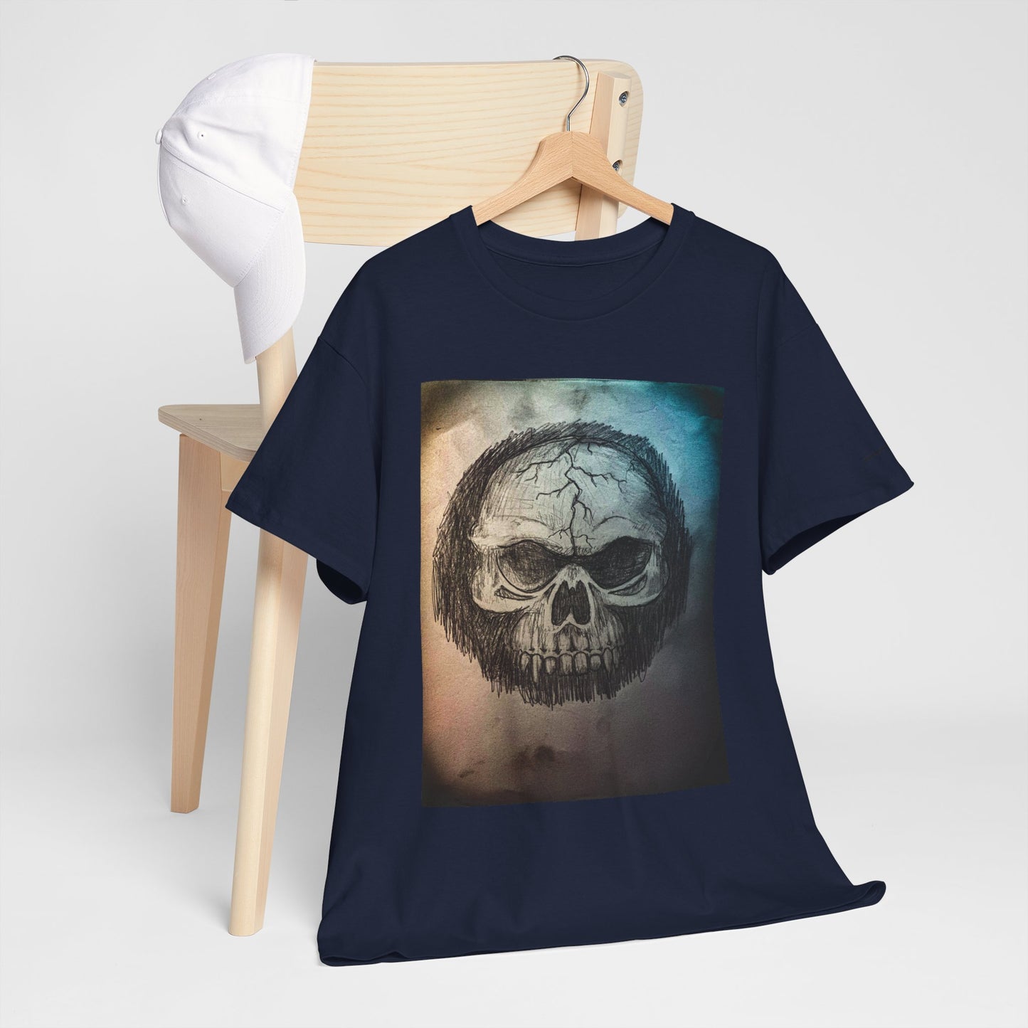Skull Tee - Feathered Skull Hazy Border Design