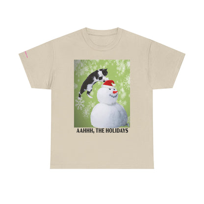 Holiday Cat T‑Shirt – “Aahhh, The Holidays” Funny Snowman Cat Tee