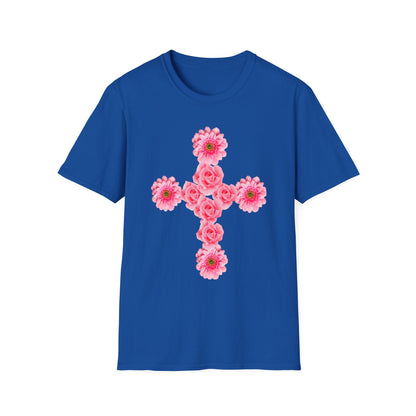 Floral Pink Rose Cross T-Shirt