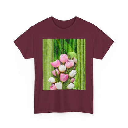 Textured Tulips Unisex Heavy Cotton Tee - Vibrant Spring Blossom T-Shirt, Everyday Wear, Gift for Plant Lovers, Mother's Day Apparel, [...]