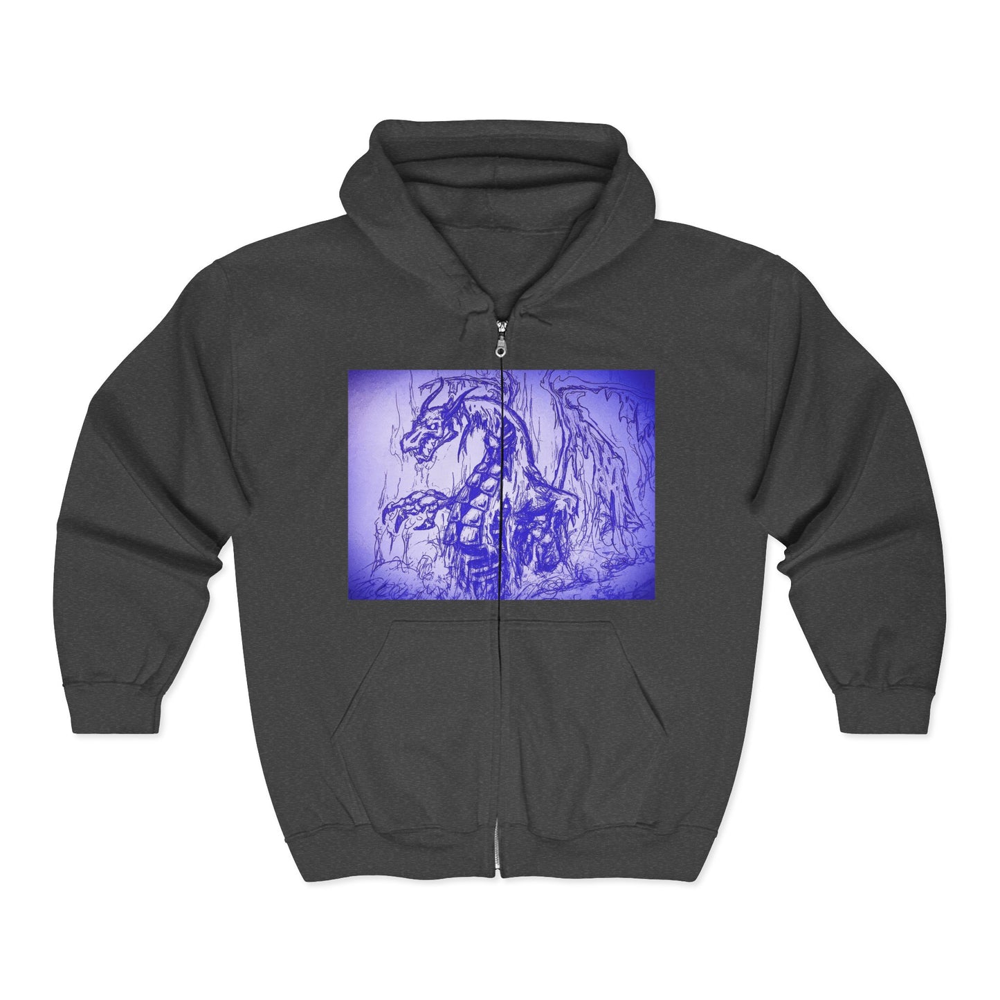 Dragon Hoodie - Mystical Fantasy Purple Shaded Dragon Full Zip Sweatshirt