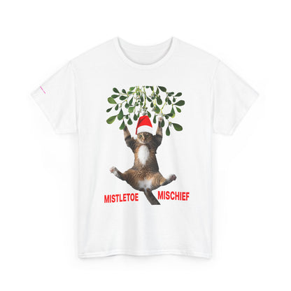 Christmas Cat & Mistletoe Tee — "Mistletoe Mischief" Holiday T-Shirt