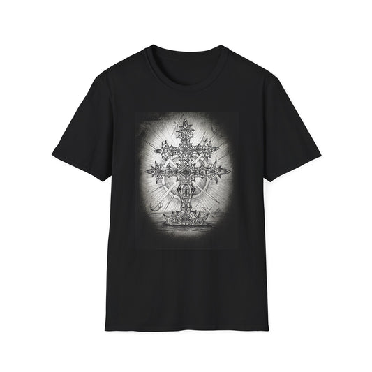 Celtic Cross Graphic Tee, Unisex Softstyle T-Shirt, Spiritual Cross Design Shirt, Casual Wear, Gift for Him/Her