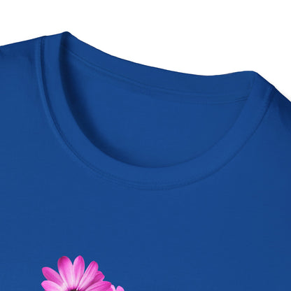 Floral Metal Futuristic Twist T‑Shirt — Pink Daisy Vine Graphic Tee