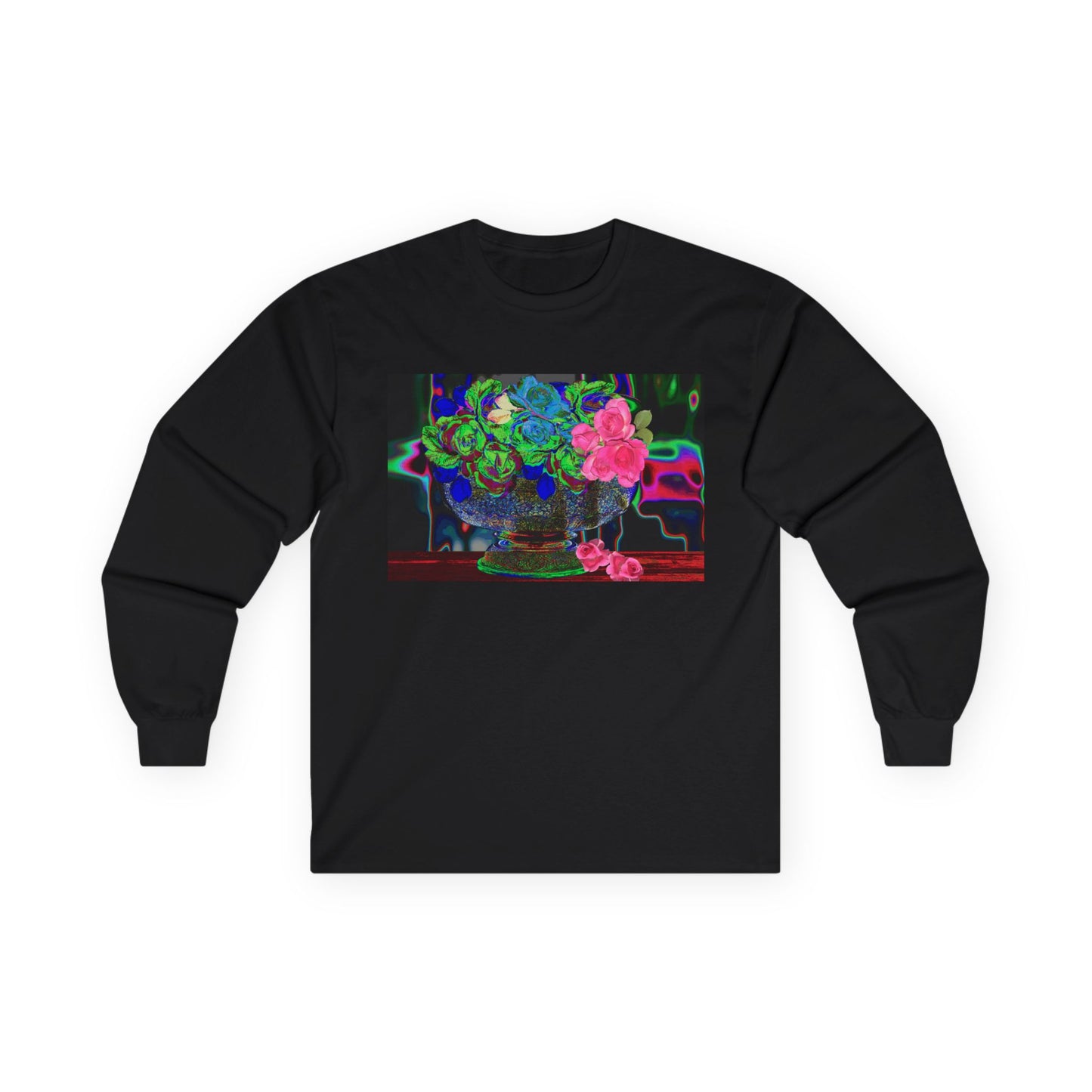 Vibrant Hybrid Floral Long Sleeve Tee, Artistic Apparel, Gift for Flower Lovers, Unique Graphic Tee, Colorful Fashion Statement, Perfect for Spring