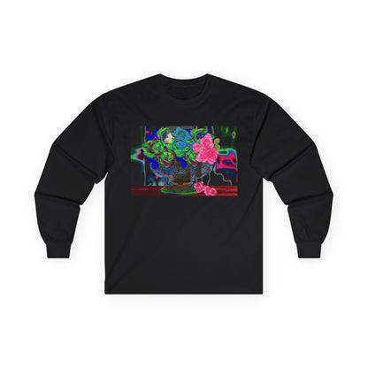 Vibrant Hybrid Floral Long Sleeve Tee, Artistic Apparel, Gift for Flower Lovers, Unique Graphic Tee, Colorful Fashion Statement, Perfect for Spring