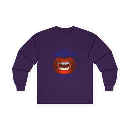 Vampire Humor Long Sleeve Tee, Unisex Halloween T-Shirt, Spooky Party, Funny Gift, Graphic Tee for Vampire Lovers, Casual Wear