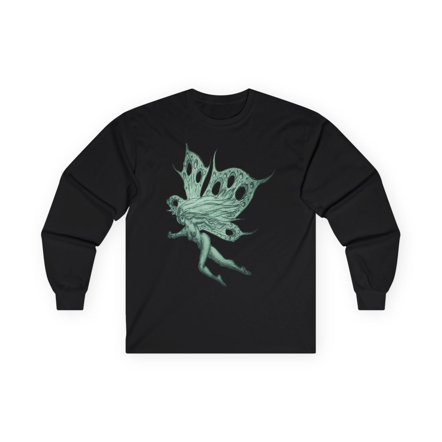 Green Fairy Wings Long Sleeve Tee — Ethereal Nature Graphic Shirt