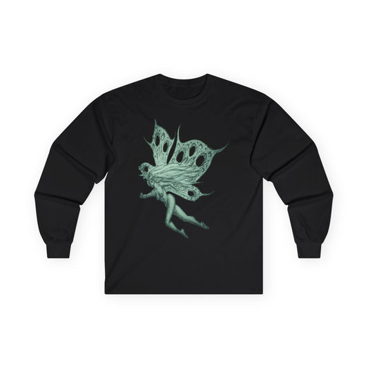 Green Fairy Wings Long Sleeve Tee — Ethereal Nature Graphic Shirt