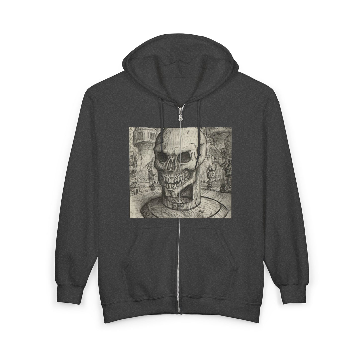 Gothic Black and White Skull Zip Hoodie, Unique Art Sweatshirt, Unisex Heavy Blend Hoodie, Stylish Casual Wear, Perfect for Halloween and Gift