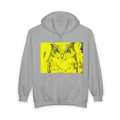 Owl Art Zip-Up Hoodie | Cozy Unisex Sweatshirt for Nature Lovers | Gift for Bird Watchers, Halloween Outfit, Cute Owl Design