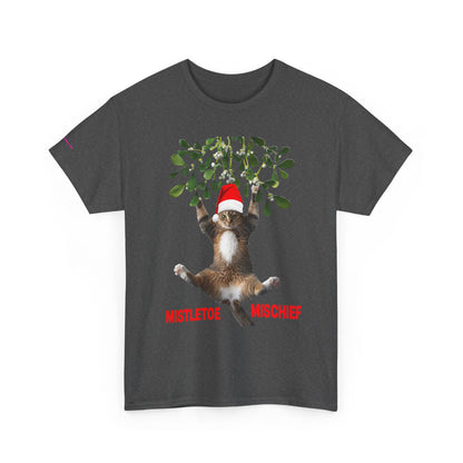 Christmas Cat & Mistletoe Tee — "Mistletoe Mischief" Holiday T-Shirt