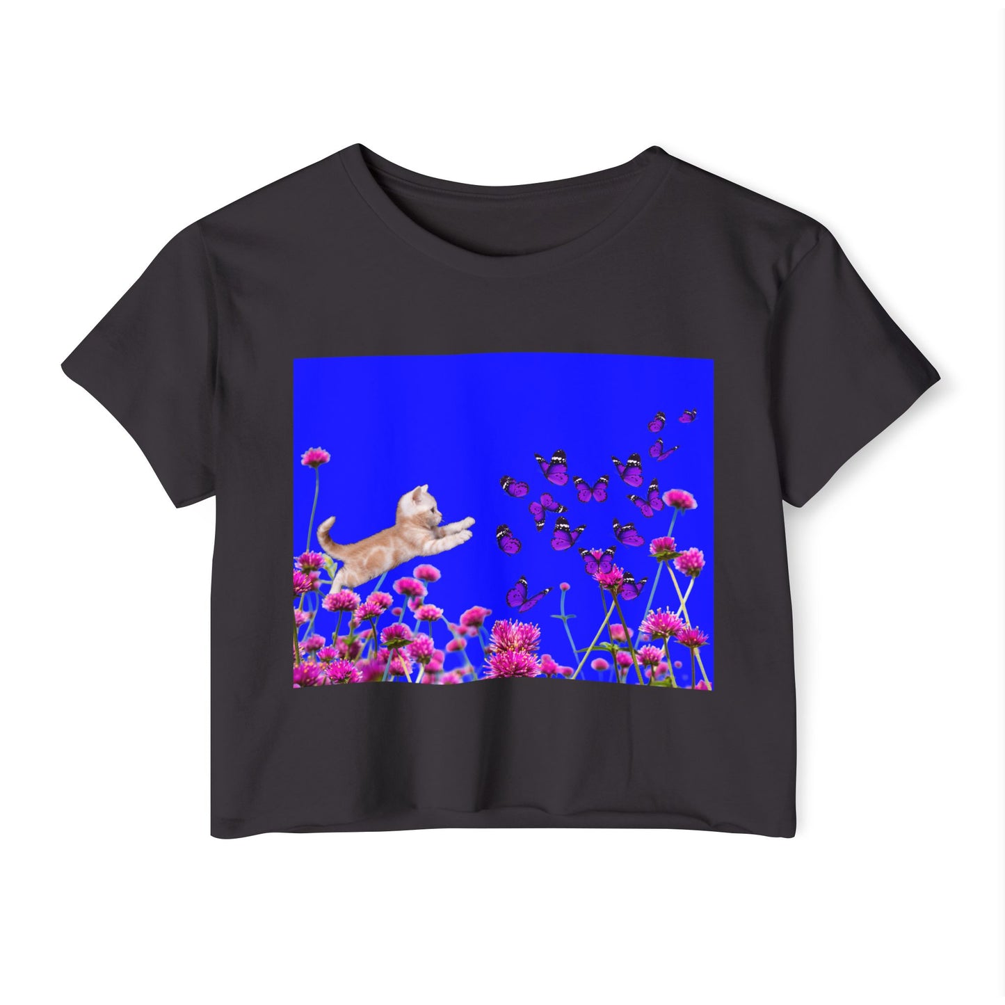 KITTY PLAYS WITH BUTTERFLIES Festival Crop Top