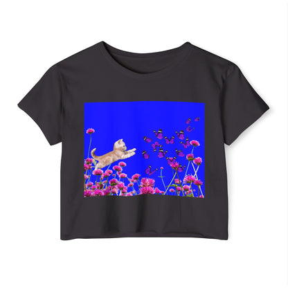 KITTY PLAYS WITH BUTTERFLIES Festival Crop Top