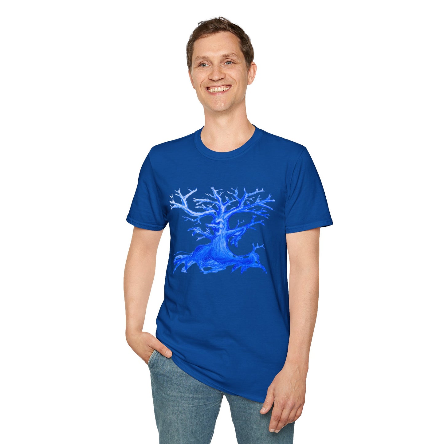 Artistic Animated Tree Design Unisex Softstyle T-Shirt | Eco-friendly Gift, Casual Wear, Nature Lover Tee, Perfect for Any Season