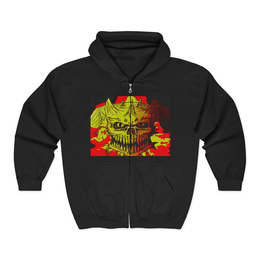 Skull Flame Zip Hoodie — Grunge Horror Graphic