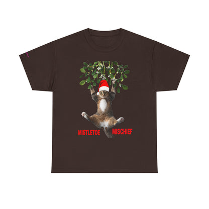 Christmas Cat & Mistletoe Tee — "Mistletoe Mischief" Holiday T-Shirt