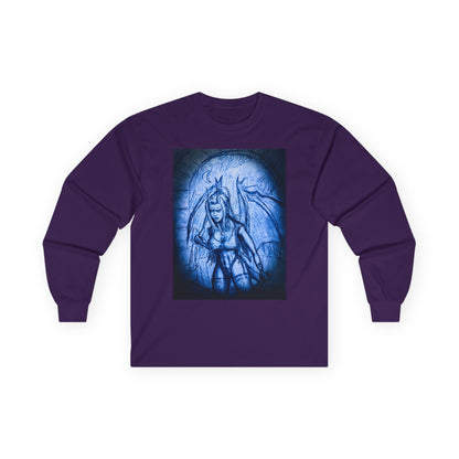 Gothic Demon Art Long Sleeve Tee — Blue Gothic Illustration