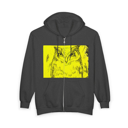 Owl Art Zip-Up Hoodie | Cozy Unisex Sweatshirt for Nature Lovers | Gift for Bird Watchers, Halloween Outfit, Cute Owl Design