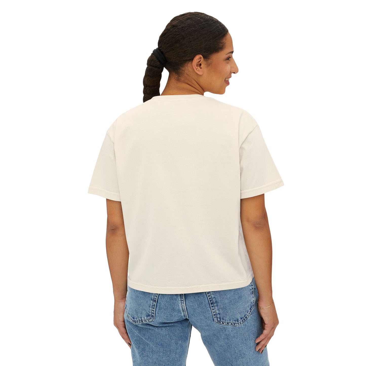 Floral Blue Flowered Backlight Women's Boxy Tee, Boho Chic Style, Perfect Summer Top, Gift for Her, Casual Cute Shirt, Nature-Inspired Apparel