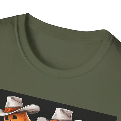 Funny cowboyGhost Bicycle T-Shirt | Halloween Tee for Kids, Unisex Festival Apparel, Ghostly Fun Wear, Spooky Season Gift