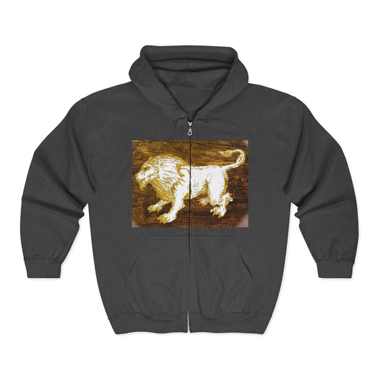 Majestic Lion Zip-Up Sweatshirt - Unisex Full Zip Hoodie, Animal Lover Gift, Warm Outerwear, Birthday, Wildlife Apparel, Adventure Gear