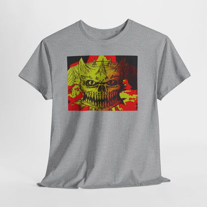 Skull Flame Graphic Tee — Neon Horror Skull T-Shirt