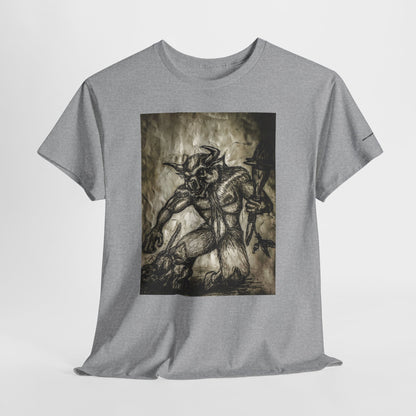 Black and White Mystical  Design Bull andCat Unisex Tee