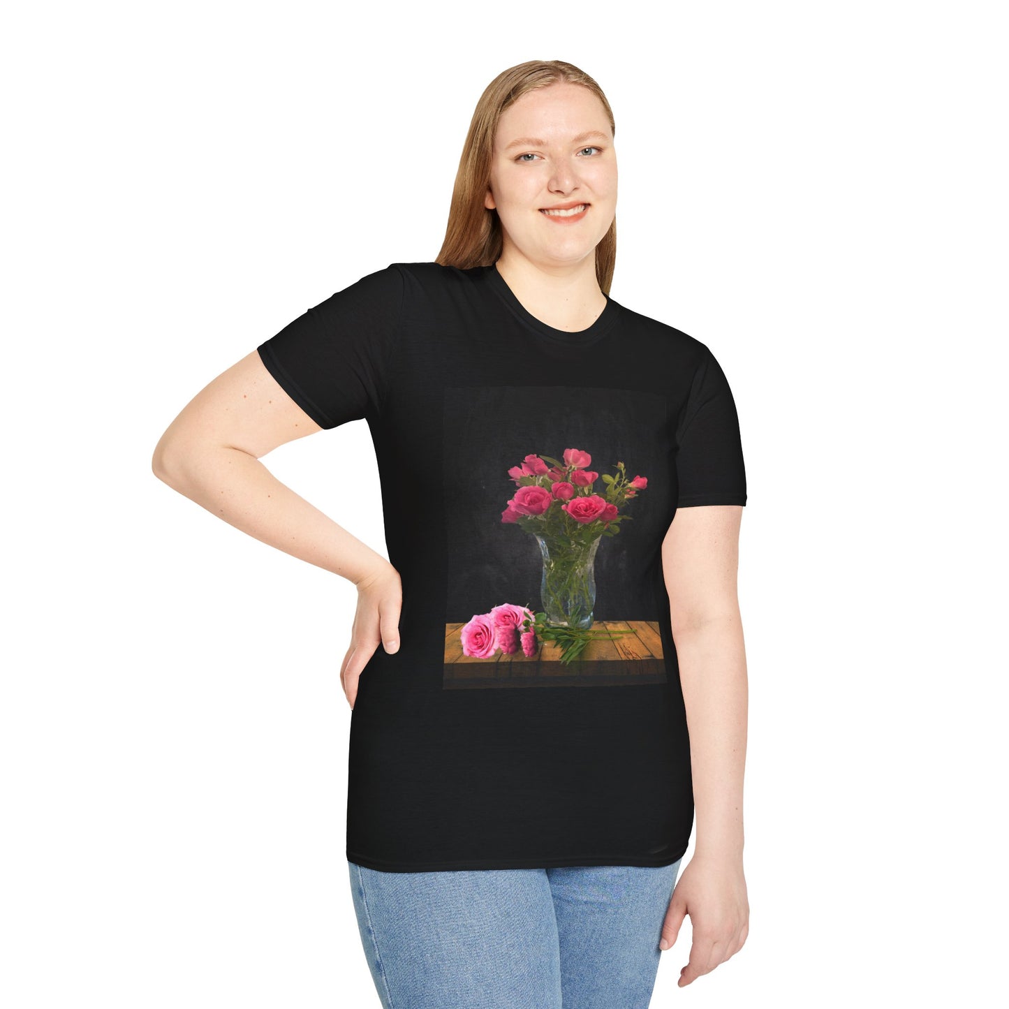 Floral Long Stemmed Red Roses Bouquet T-Shirt, Softstyle Tee Inspired by Nature, Gift for Garden Lovers, Spring/Summer Fashion, Flowers Design