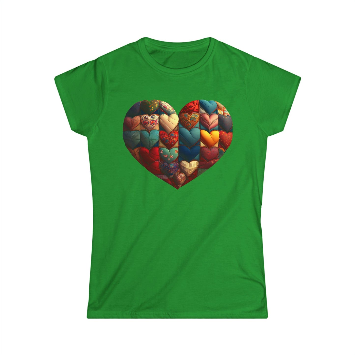 Women's Heart Patchwork Tee — Colorful Quilted Heart Graphic Shirt