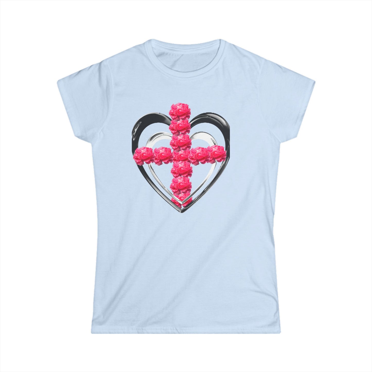 Heart Cross Floral Tee — Women's Christian Floral T-Shirt