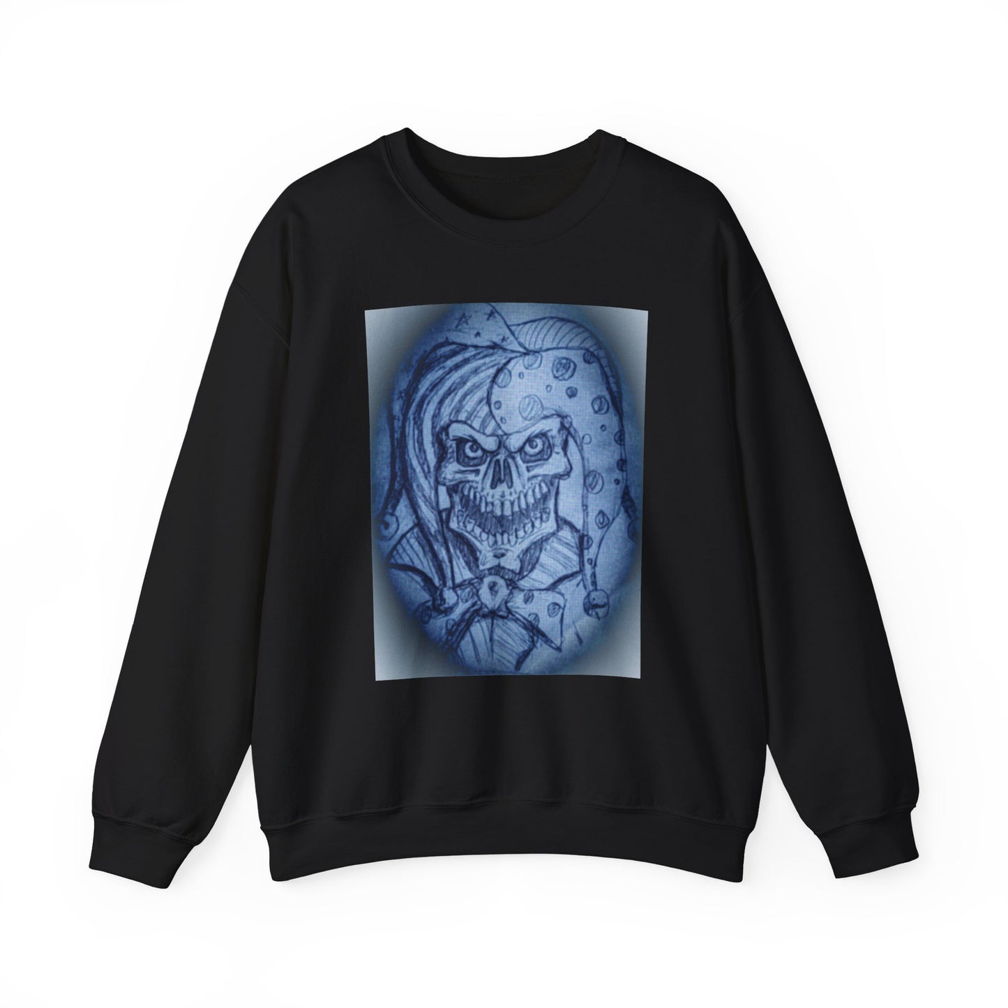 Jester Skull Graphic Sweatshirt, Unisex Heavy Blend Crewneck, Gothic Fashion, Streetwear Style, Halloween Gift, Edgy Casual Wear