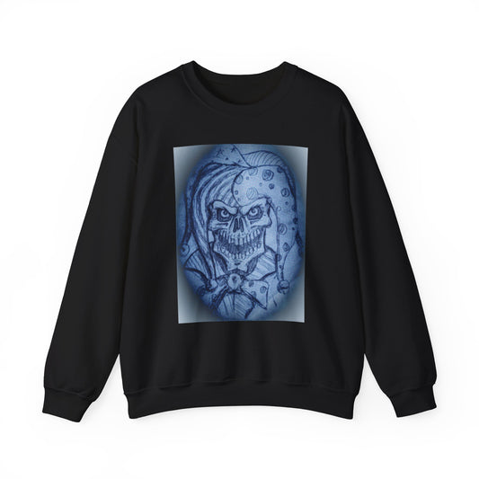 Jester Skull Graphic Sweatshirt, Unisex Heavy Blend Crewneck, Gothic Fashion, Streetwear Style, Halloween Gift, Edgy Casual Wear