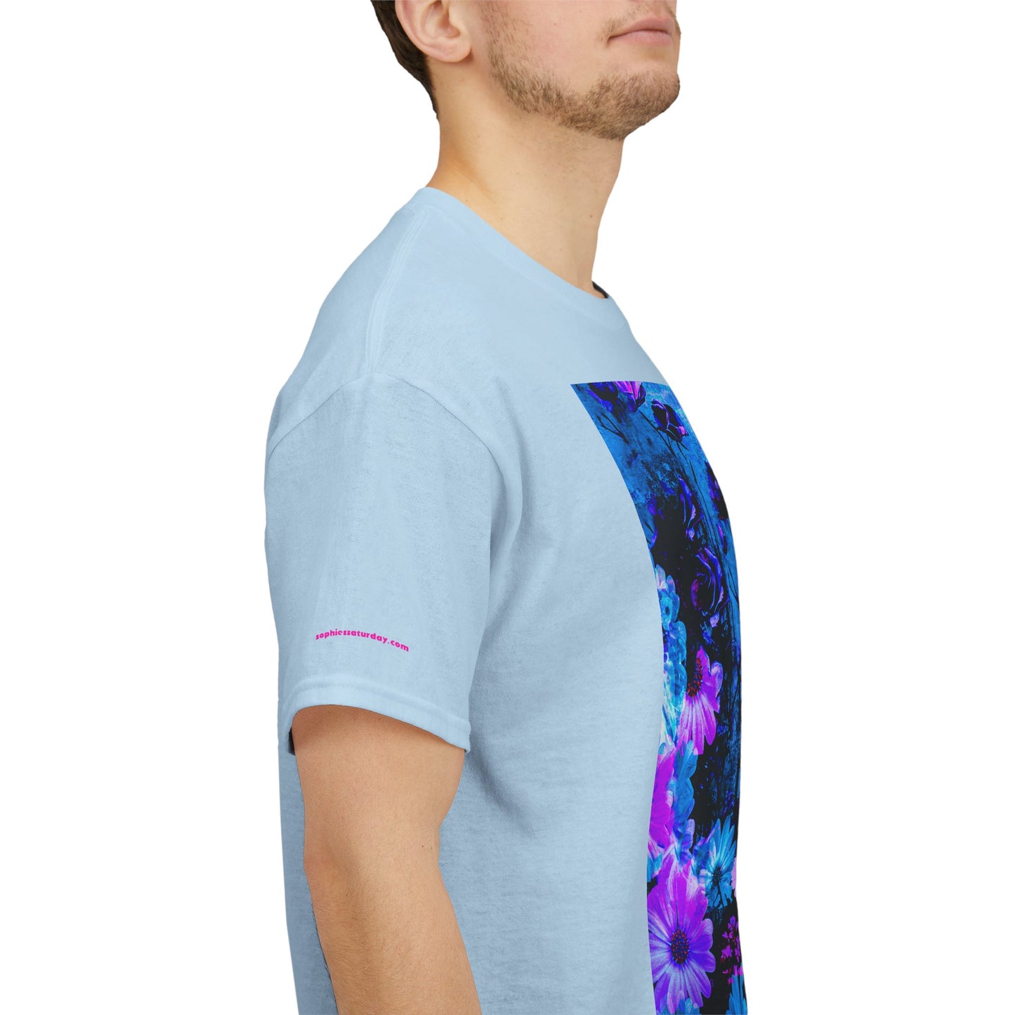 Fluorescent Floral Tee — Neon Blue & Purple Garden T-Shirt