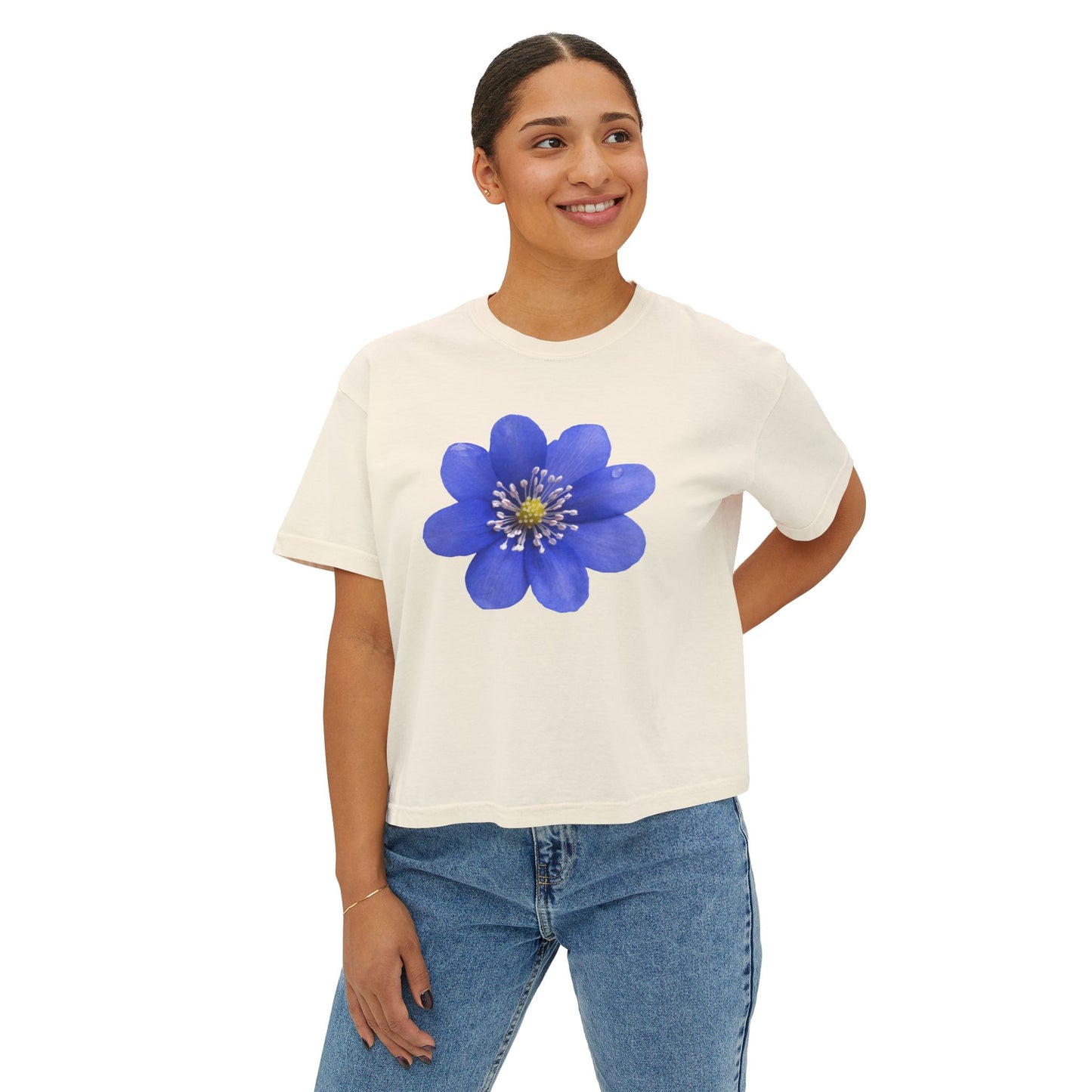 Botanical Women's Boxy Tee, Floral Crop Top, Casual Summer Wear, Gift for Her, Nature Lover Shirt
