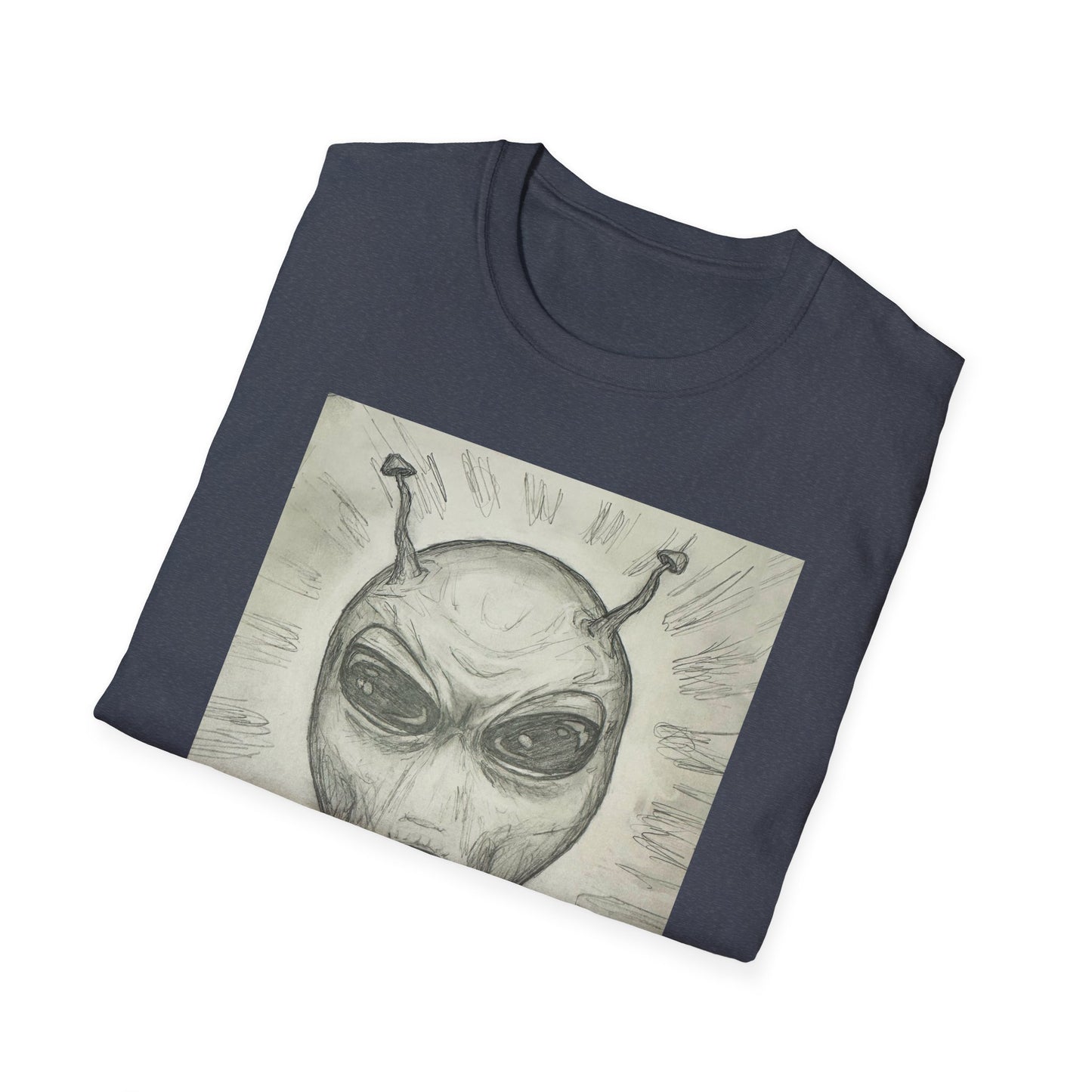 Alien Sketch B & W Unisex Softstyle T-Shirt, Casual Graphic Tee, Sci-Fi Lover Apparel, Unique Gift for UFO Enthusiasts, Everyday Wear