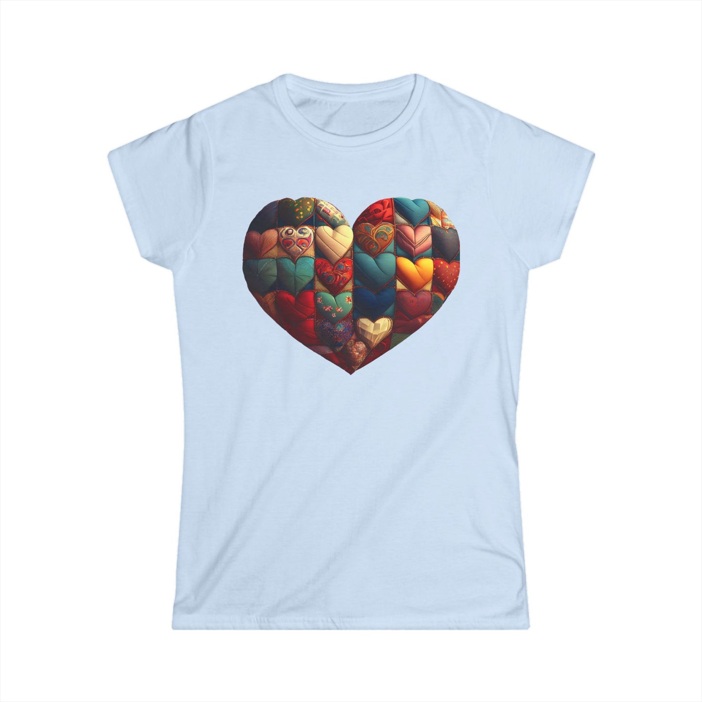 Women's Heart Patchwork Tee — Colorful Quilted Heart Graphic Shirt