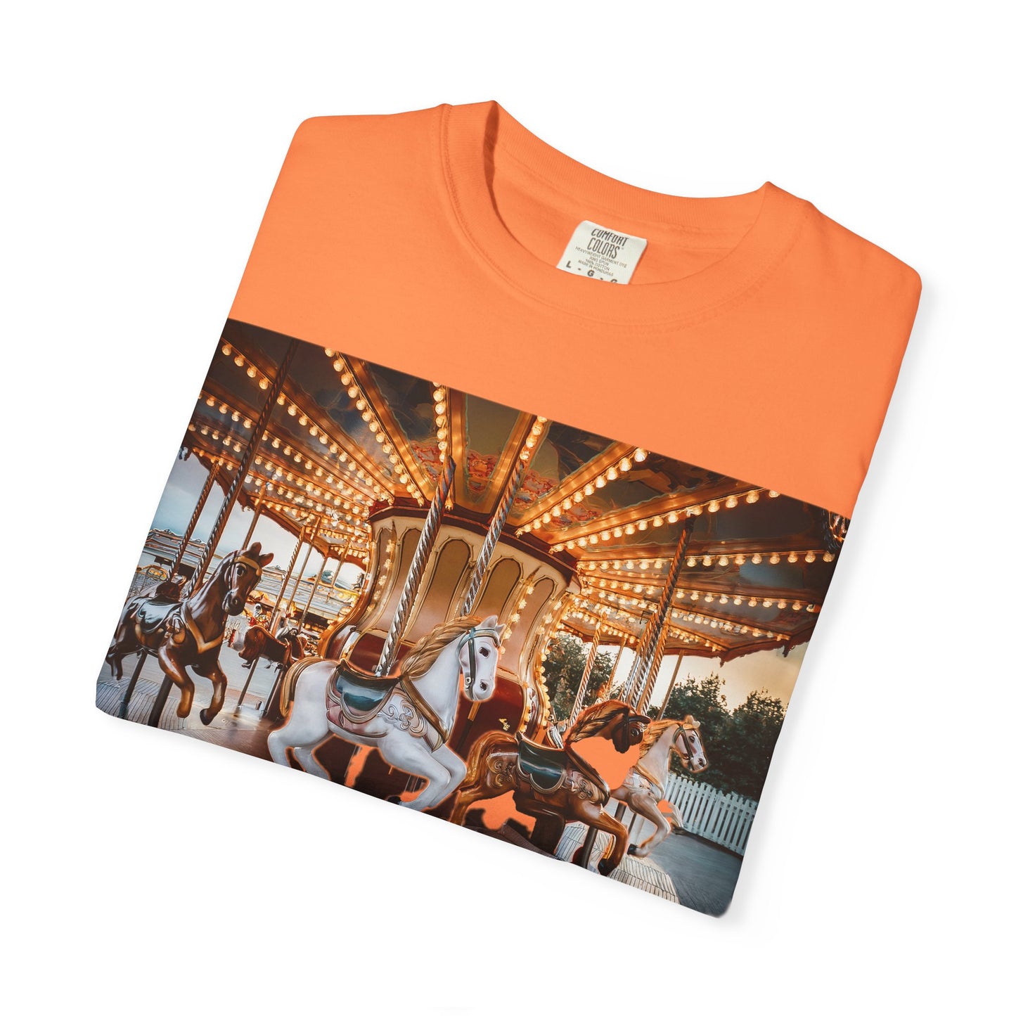 Vintage Full Carousel Horse Design Garment-Dyed T-shirt