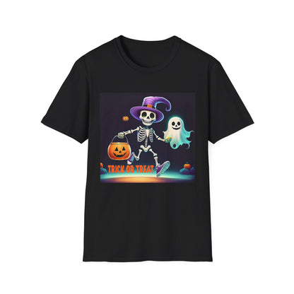 Halloween Skeleton Unisex T-Shirt, Trick or Treat Tee, Spooky Season Apparel, Ghost Theme Shirt, Halloween Costume Top