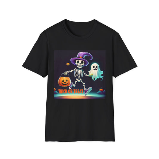 Halloween Skeleton Unisex T-Shirt, Trick or Treat Tee, Spooky Season Apparel, Ghost Theme Shirt, Halloween Costume Top