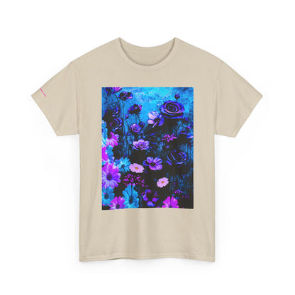 Fluorescent Floral Tee — Neon Blue & Purple Garden T-Shirt