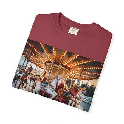 Vintage Full Carousel Horse Design Garment-Dyed T-shirt