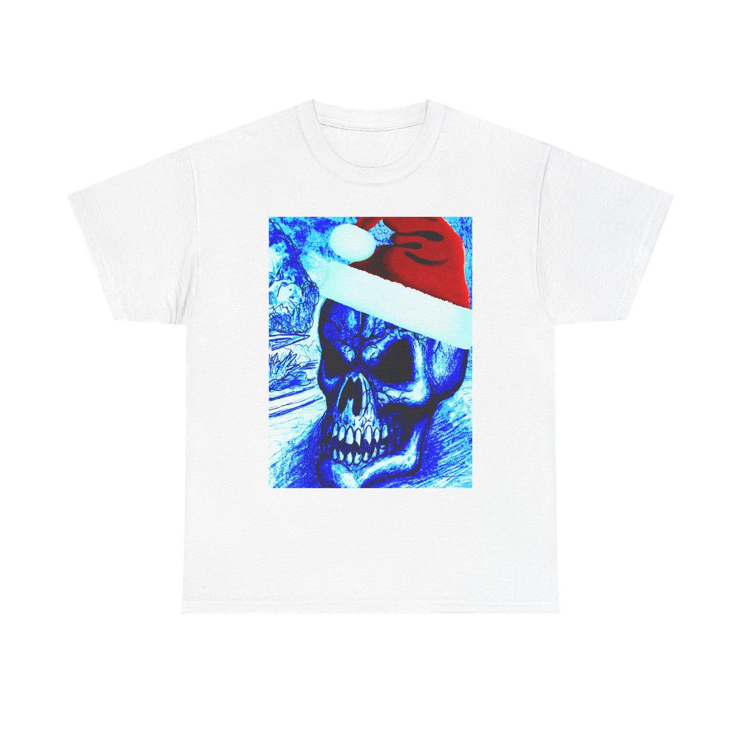 Christmas Skull Tee — Blue Santa Skull Holiday T-Shirt