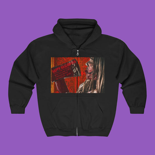 Halloween Horror Zip-Up Hoodie, Unisex Graphic Sweatshirt