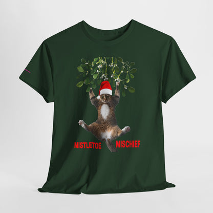 Christmas Cat & Mistletoe Tee — "Mistletoe Mischief" Holiday T-Shirt
