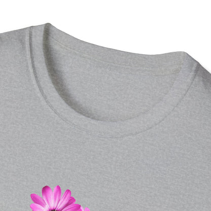 Floral Metal Futuristic Twist T‑Shirt — Pink Daisy Vine Graphic Tee