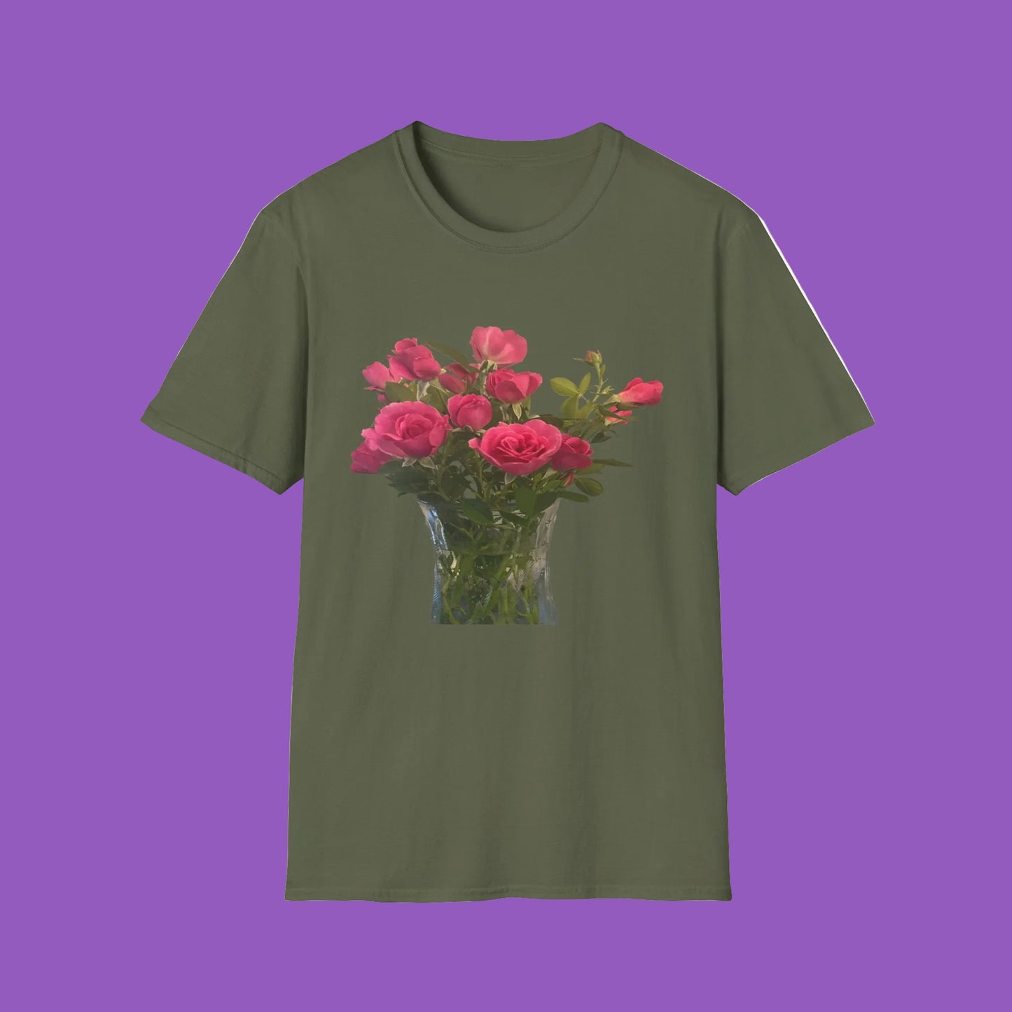 Floral Long Stemmed Red Roses Bouquet T-Shirt, Softstyle Tee Inspired by Nature, Gift for Garden Lovers, Spring/Summer Fashion, Flowers Design