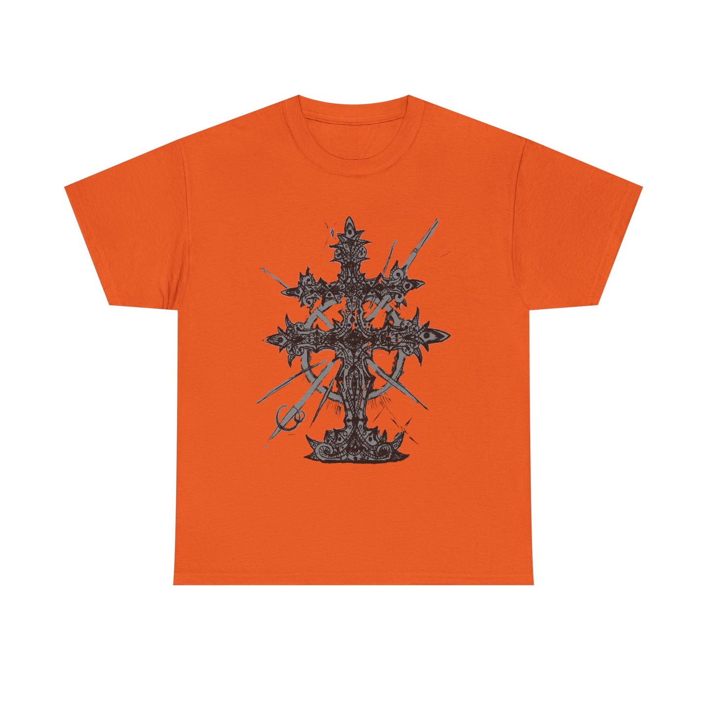 Gothic Cross Graphic T-Shirt — Dark Ornate Church Cross Tee